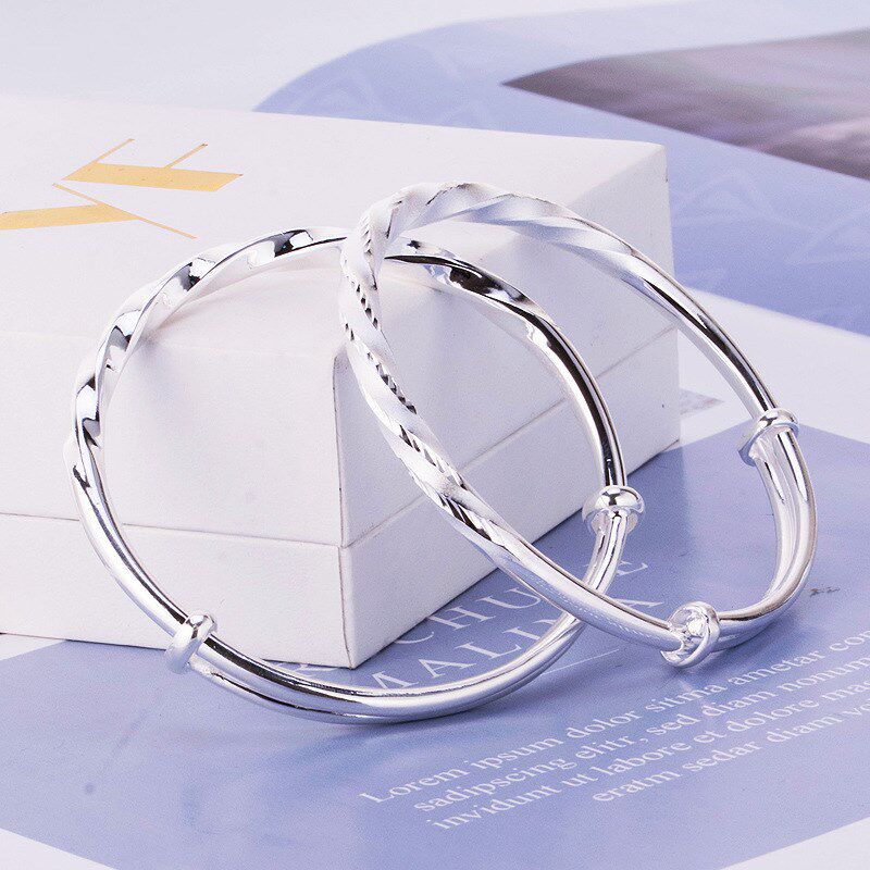 时尚白铜镀银扭纹莫乌比斯手镯女推拉沙面L手环麻花镯子女神节礼