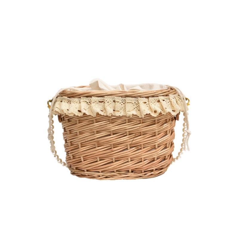 编织包包女士2024新款沙滩度假手拎包单肩包链条斜挎水桶包草编包