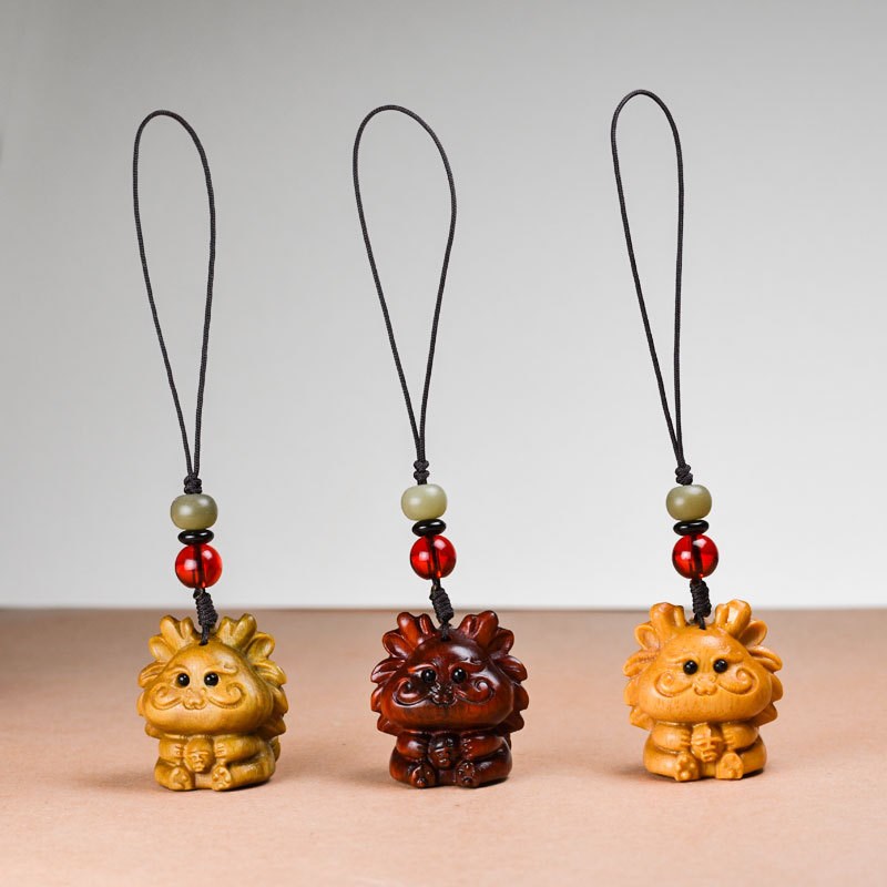 龙年檀木十二生肖龙汽车钥匙扣挂件男女手机链本命年挂饰新年礼物