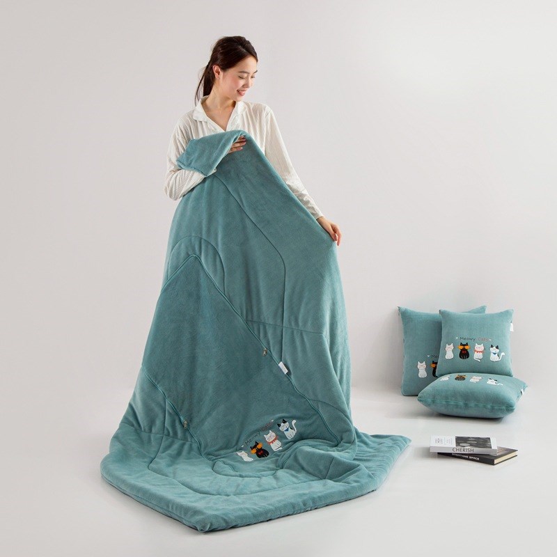 秋冬新款加厚牛奶绒抱枕被刺绣二和一空调被汽车腰靠沙发抱枕靠