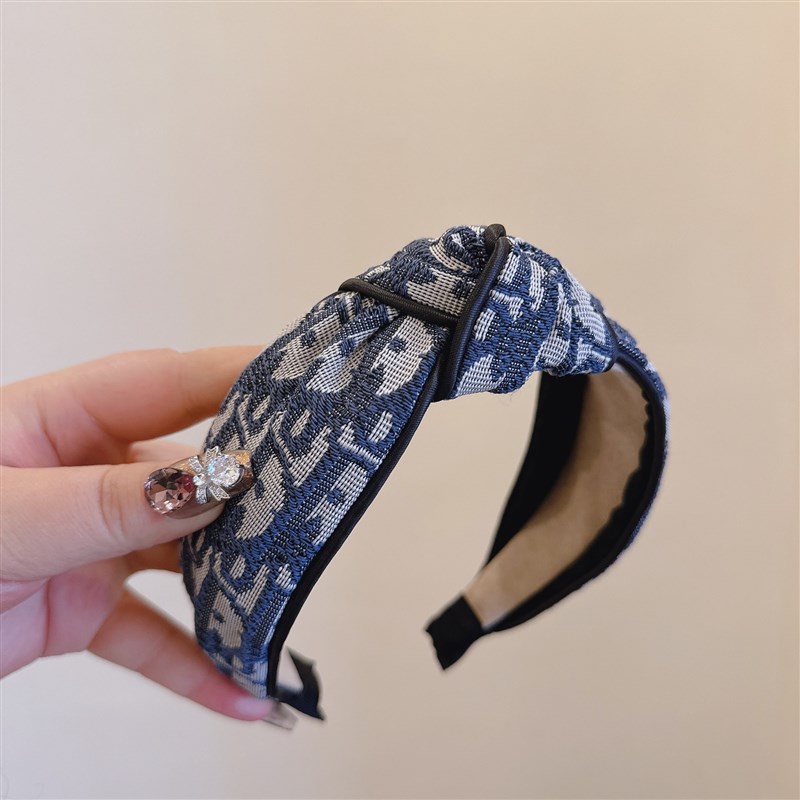 【优雅蓝色】刺绣英文字母宽版扭结高颅顶防滑气质头箍发卡女
