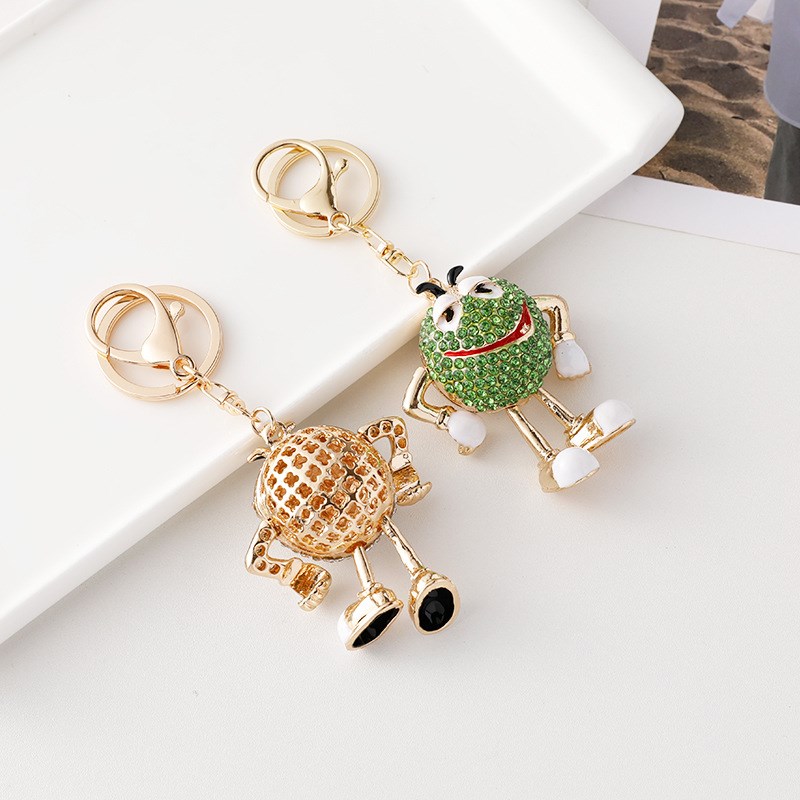 卡通可爱彩色镶钻M豆合金钥匙扣公仔挂件男女书包挂饰小礼品