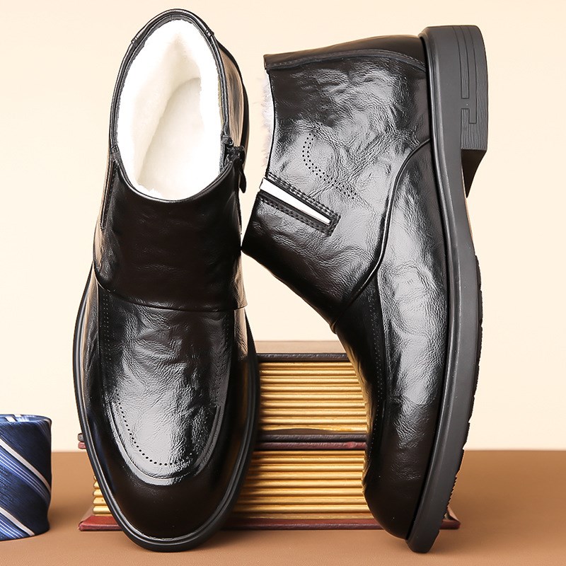 秋冬季加绒保暖男鞋男士棉鞋商务休闲正装男靴雪地靴厂家代发