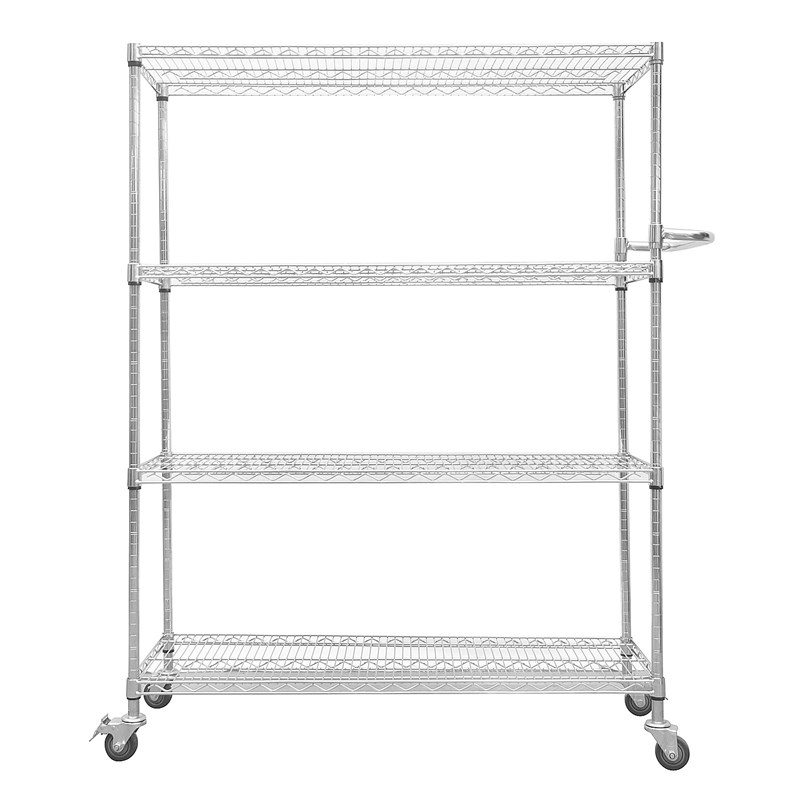 不锈钢货架仓库碳钢镀铬线网置物架金属储物架带轮周转多层车铁架