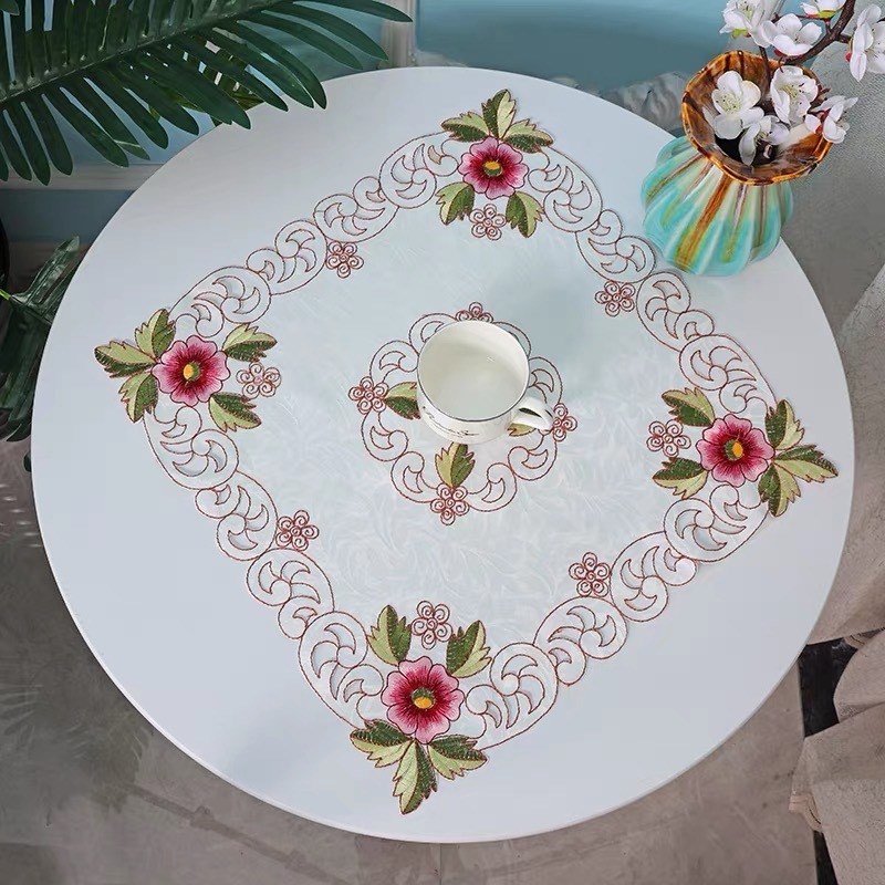 欧式多用小方巾刺绣布艺方桌布茶盘盖巾床头柜笔记本电脑防尘盖布