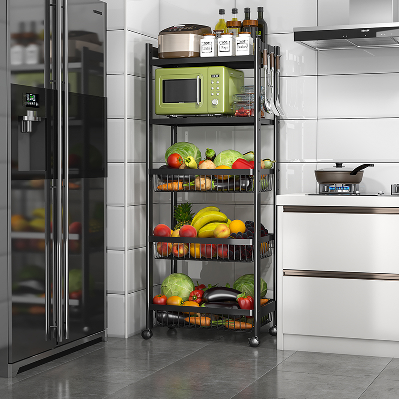 厨房置物架落地微波炉烤箱架家用放电饭煲水果收纳菜架冰箱夹缝架
