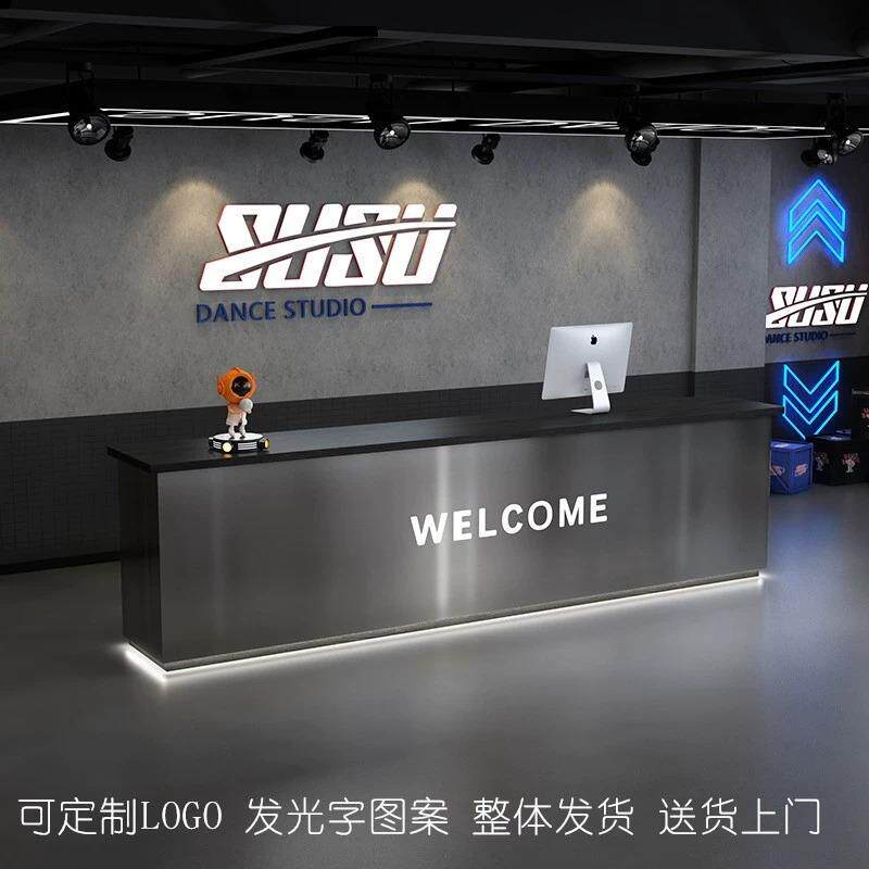 不锈钢健身房前台工业风公司桌球厅酒店接待吧台餐厅服装店收银台