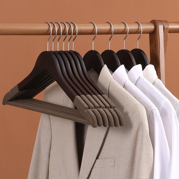 植绒实木衣架防滑无痕家用挂衣撑衣服架子木质木头衣柜收纳服装店
