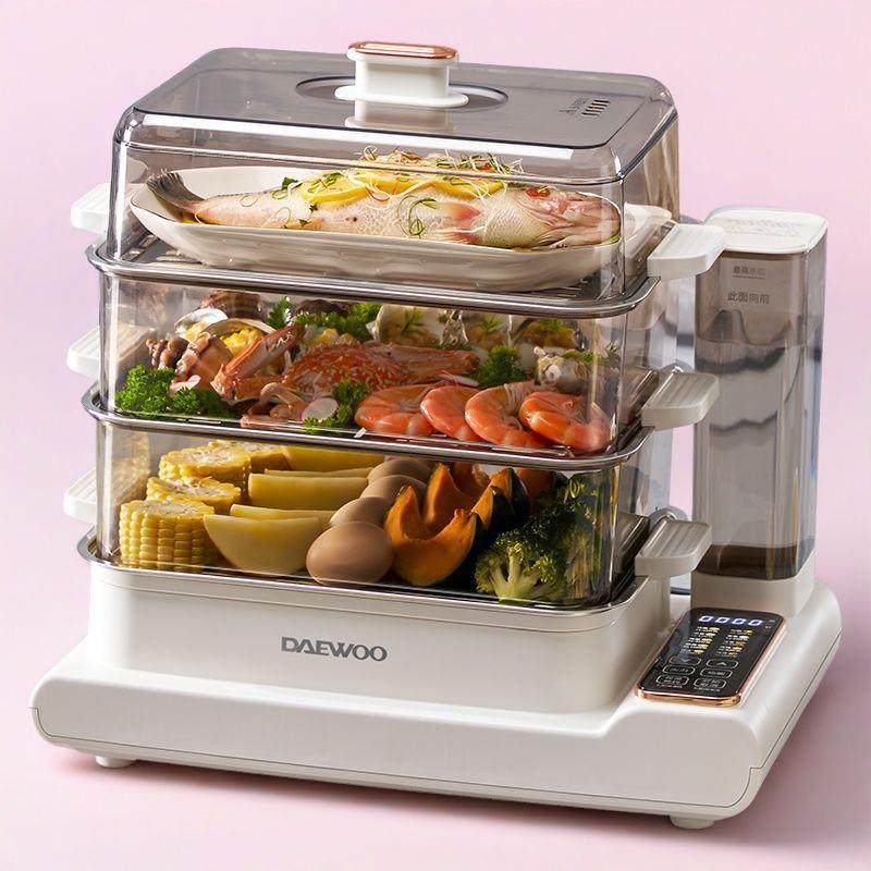 大宇电蒸锅大容量可预约多功能家用双层三层电蒸锅外置加水蒸箱