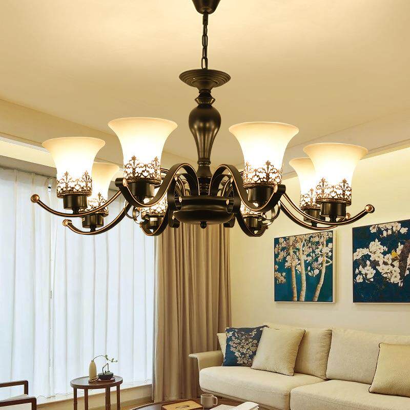 美式复古客厅吊灯简约餐厅乡村铁艺灯书房欧式圆形卧室玻璃灯具