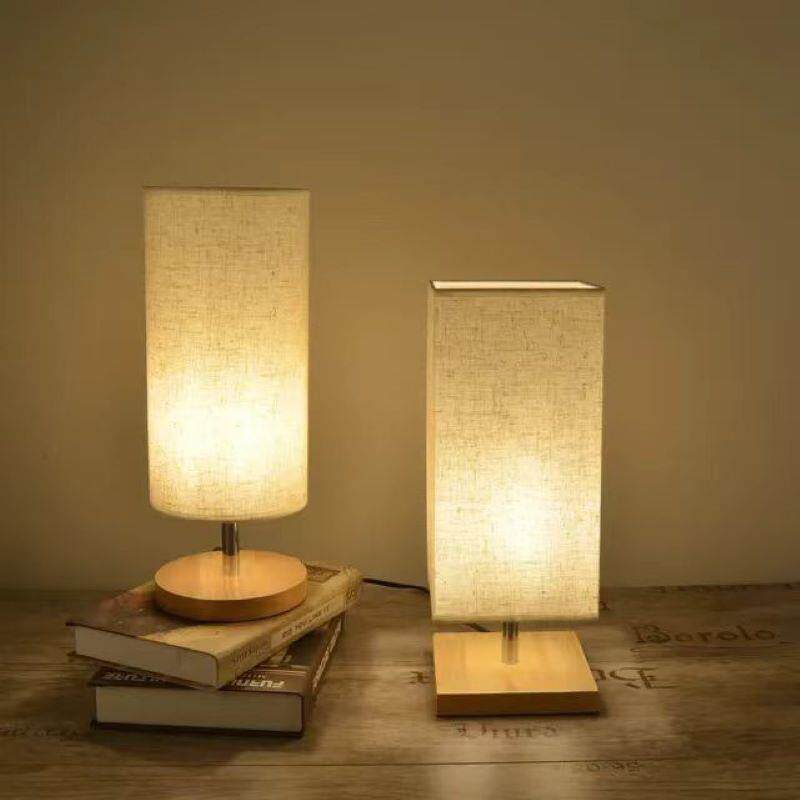 欧式现代创意跨境台灯装饰卧室学习书桌方形布罩实木床头台灯