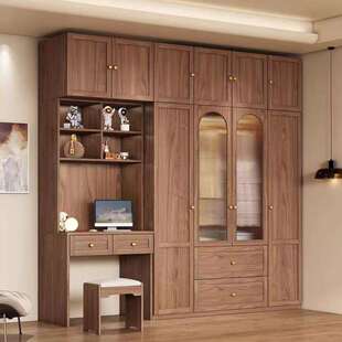 新中式衣柜三门四门衣柜带书桌妆台一体卧室家用小户型组合柜衣柜