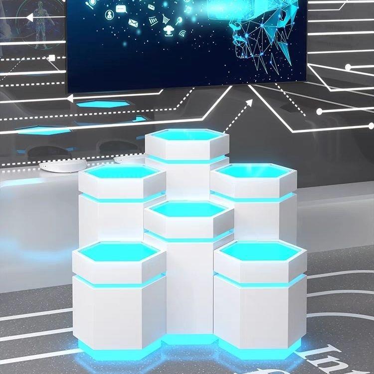 高档异形发光圆形方形六边形烤漆展厅展示台展柜商用展示柜中岛台