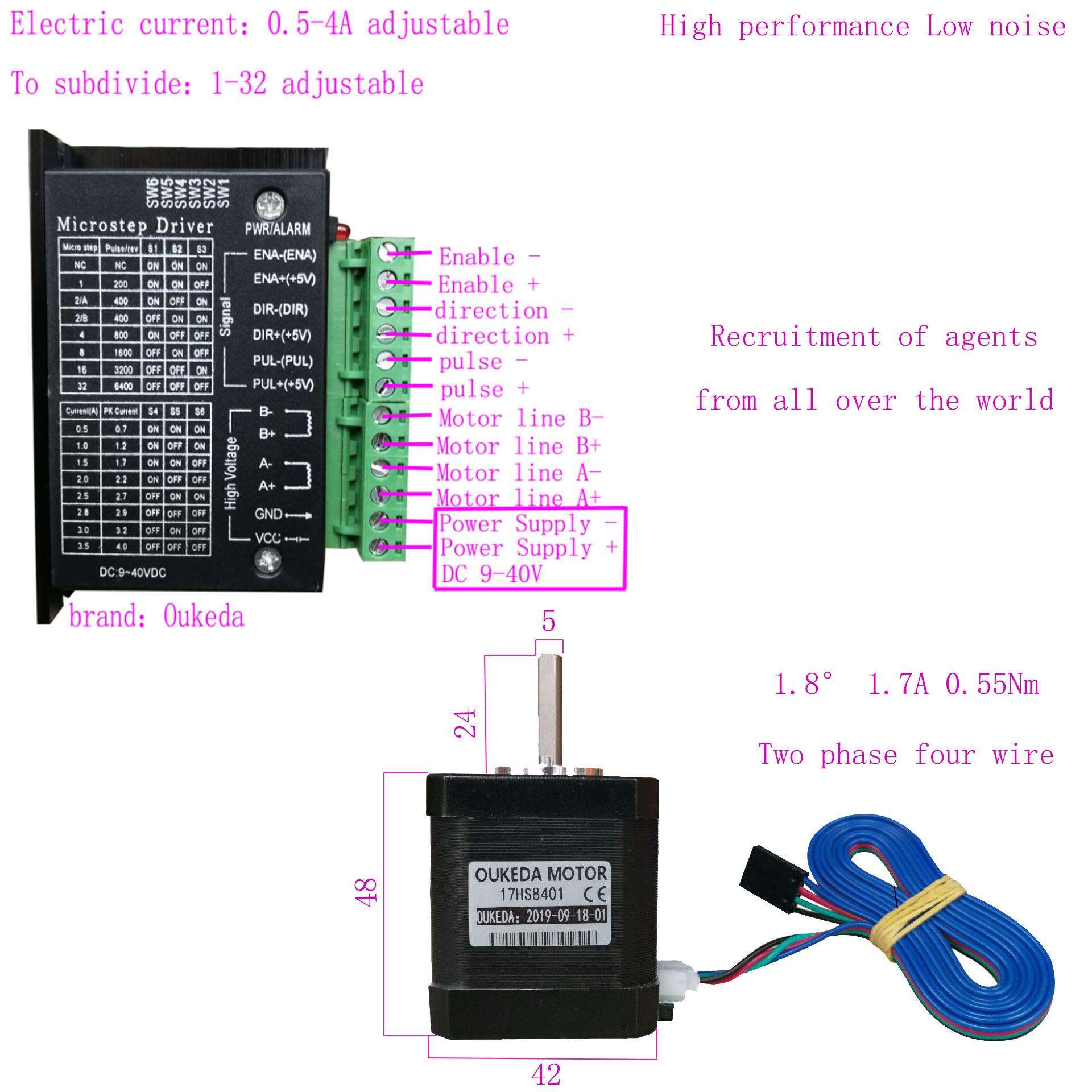 17HS8401 0.55Nm 套装驱动器 42步进电机 48mm NEMA17
