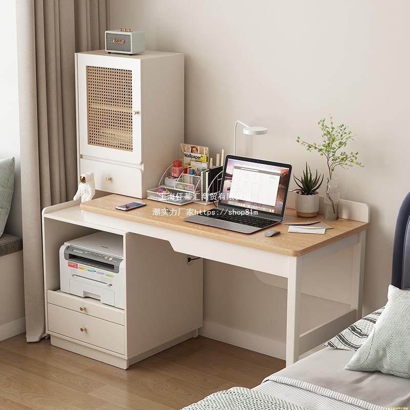 卧室书桌转角伸缩写字家用放电脑桌一体学习桌书架打印机成人可