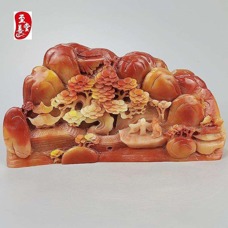 古玩收藏仿寿山石雕芙蓉色指点江山客厅装饰摆件观赏奇石