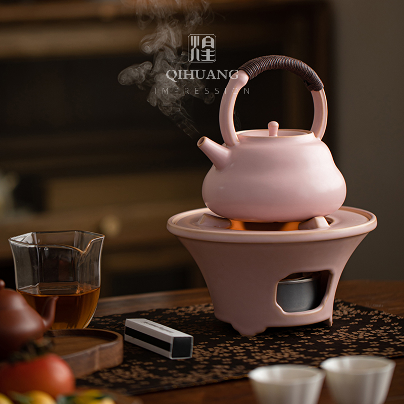 樱花粉苏打釉陶瓷围炉温茶炉煮茶炉 烧水壶加热保温暖茶炉碳炉