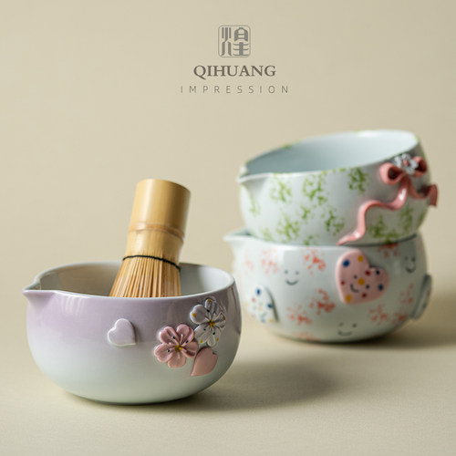手工-原创手作绘画彩女性元素点抹茶碗时尚大号抹茶碗约500毫升