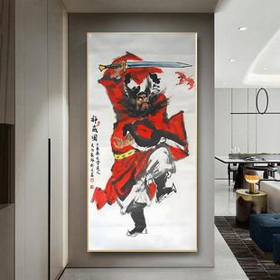 钟馗挂画客厅玄关装饰画钟馗护子图走廊过道壁画驱邪镇宅招财挂画