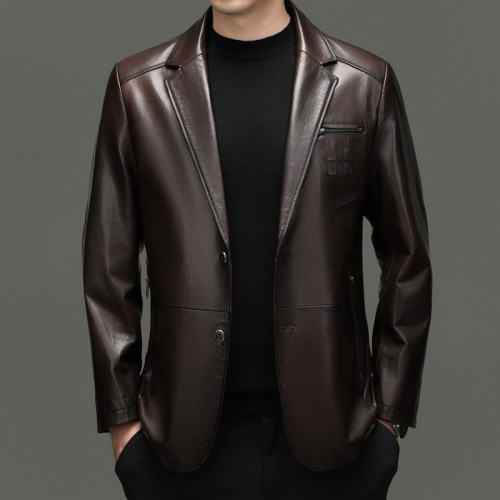 真皮皮衣男西服山羊皮夹克通勤