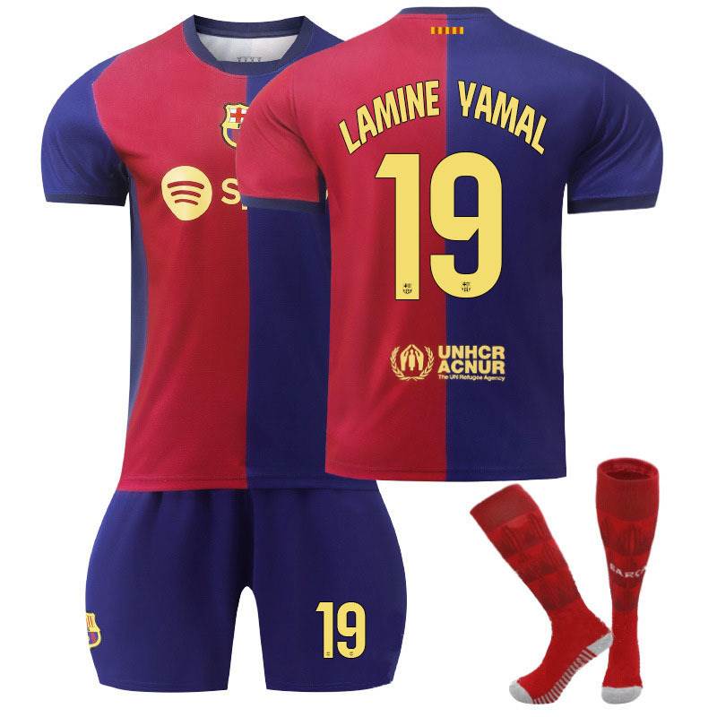 2425巴萨主场球衣9号莱万27亚马尔8佩德里10号梅西足球服套装跨境