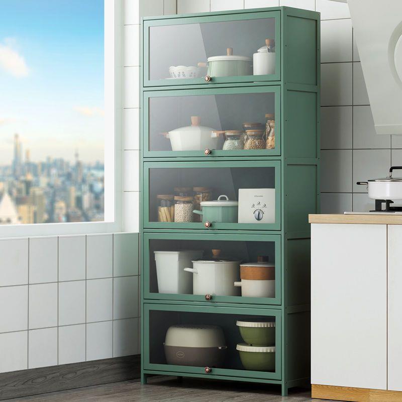 厨房置物架落地多层收纳架楠竹多功能带门放锅碗碟储物柜