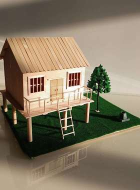建筑模型雪糕木棒手工作业制作吊脚楼杆干栏式建筑民居河姆渡房屋