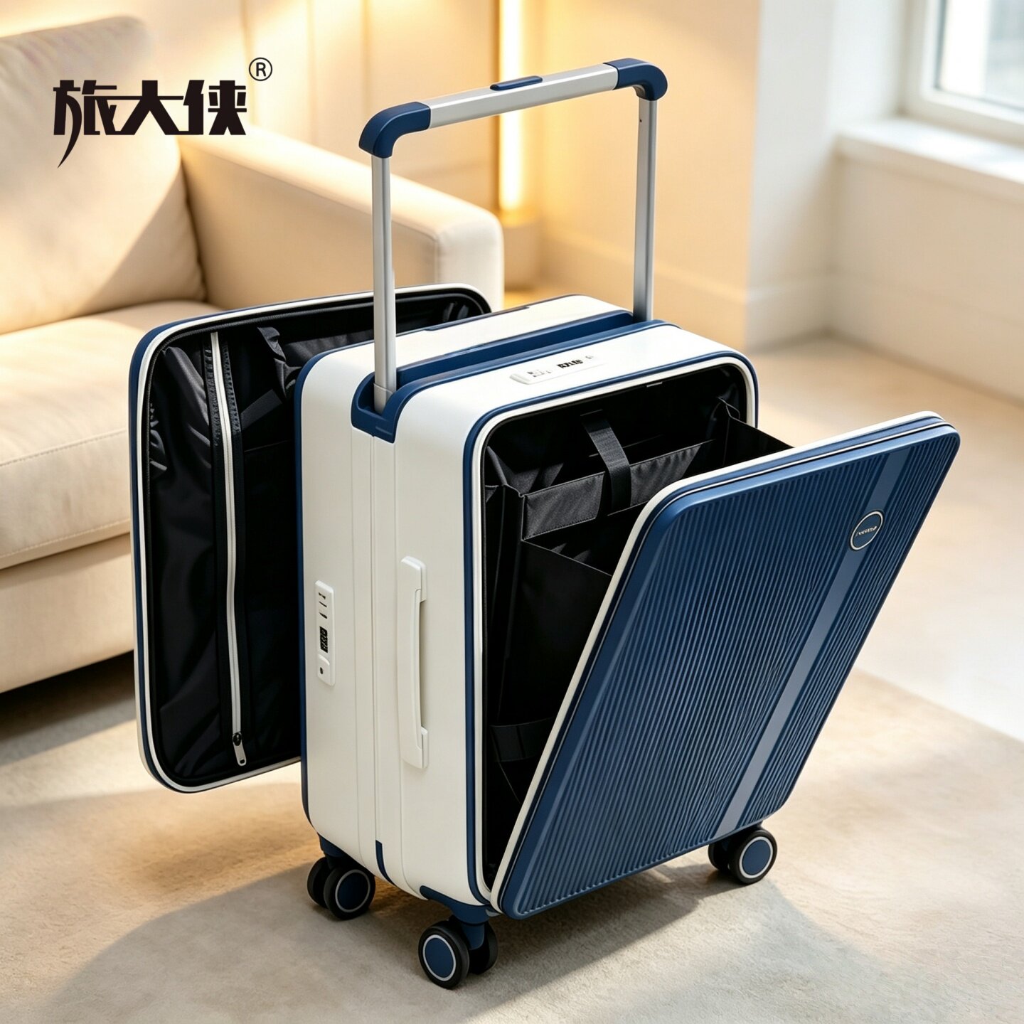 旅大侠双开盖宽拉杆TSA密码箱