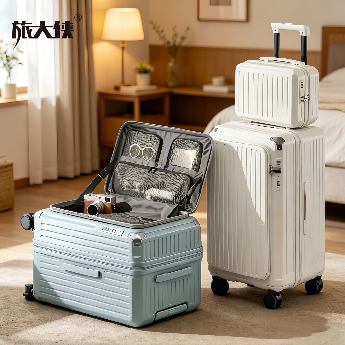 旅大侠侧开盖扩容行李箱女26寸万向轮拉杆箱学生32寸子母旅行箱男