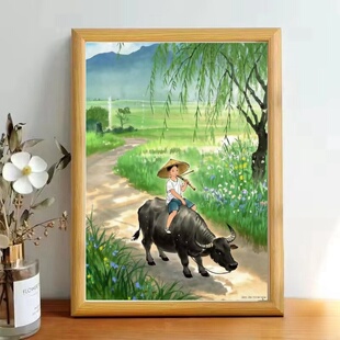 春牛图牧牛图海报牧童骑牛镇宅挂画新居乔迁家居风水玻璃相框玄关