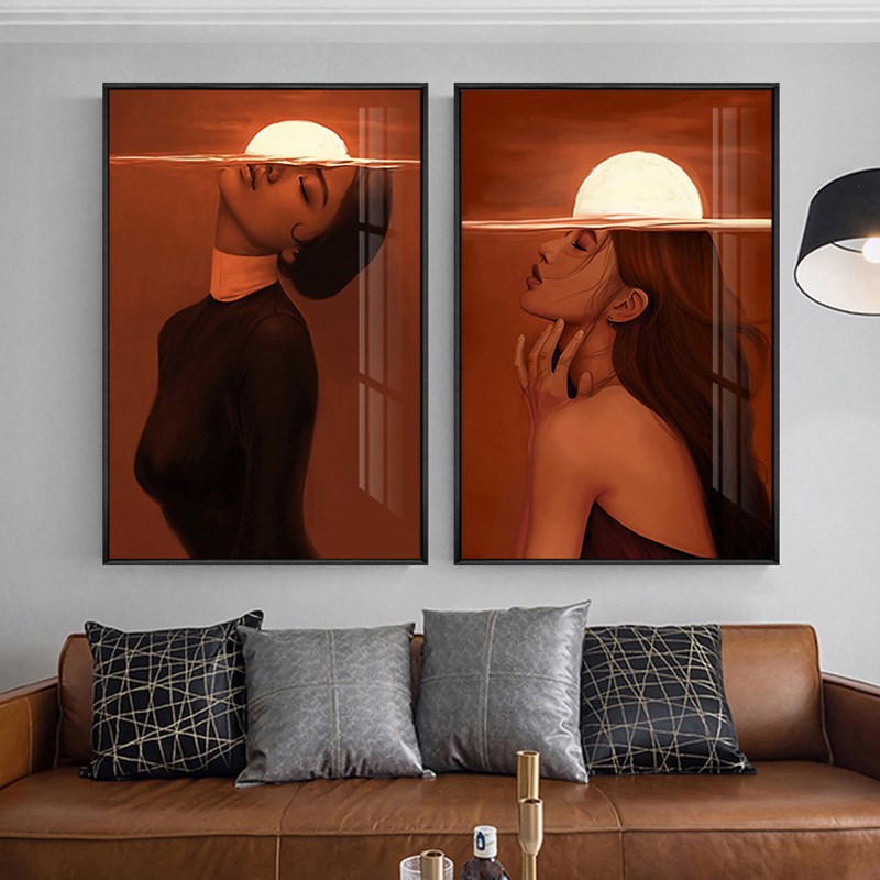 现代简约卧室玄关人物竖版壁画后代人个性人物工作室装饰画晶瓷画