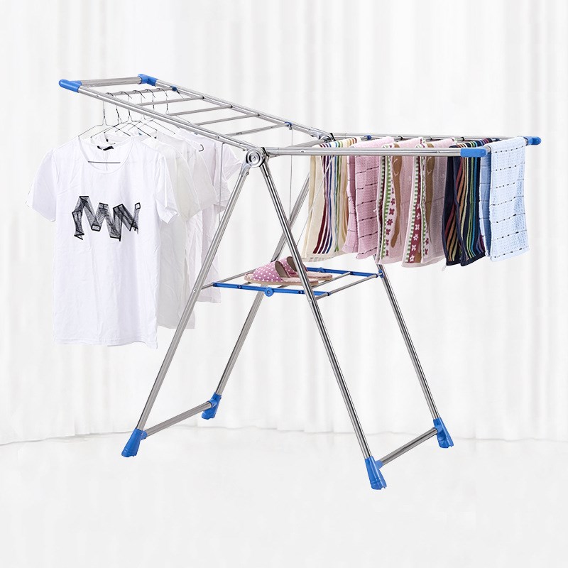 厂家可折叠室内外晾衣架落地式卧室阳台简约风翼型架不锈钢晾衣架