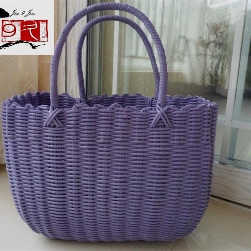 时尚挎包手提篮买菜篮编织收纳筐野餐篮购物水果礼品塑料藤编篮子