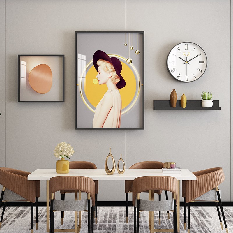 简约现代餐厅2框晶瓷艺术铝合金酒店装饰壁画置物架组合金属画框