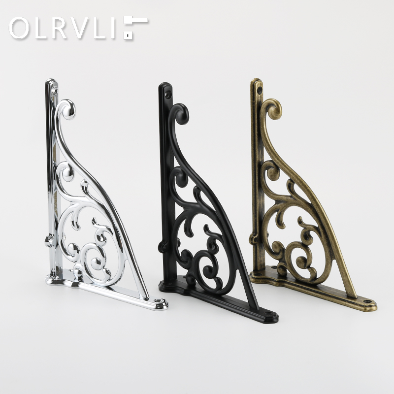 欧式复古置物架法式做旧古铜x支撑架镀铬厨房隔板架子黑色层板三
