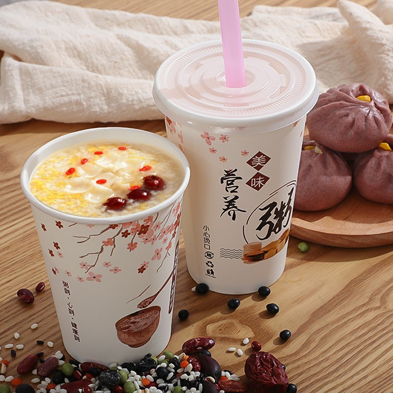 粥杯子一次性带盖早餐稀饭便携外带打包杯定制加厚带吸管粥杯