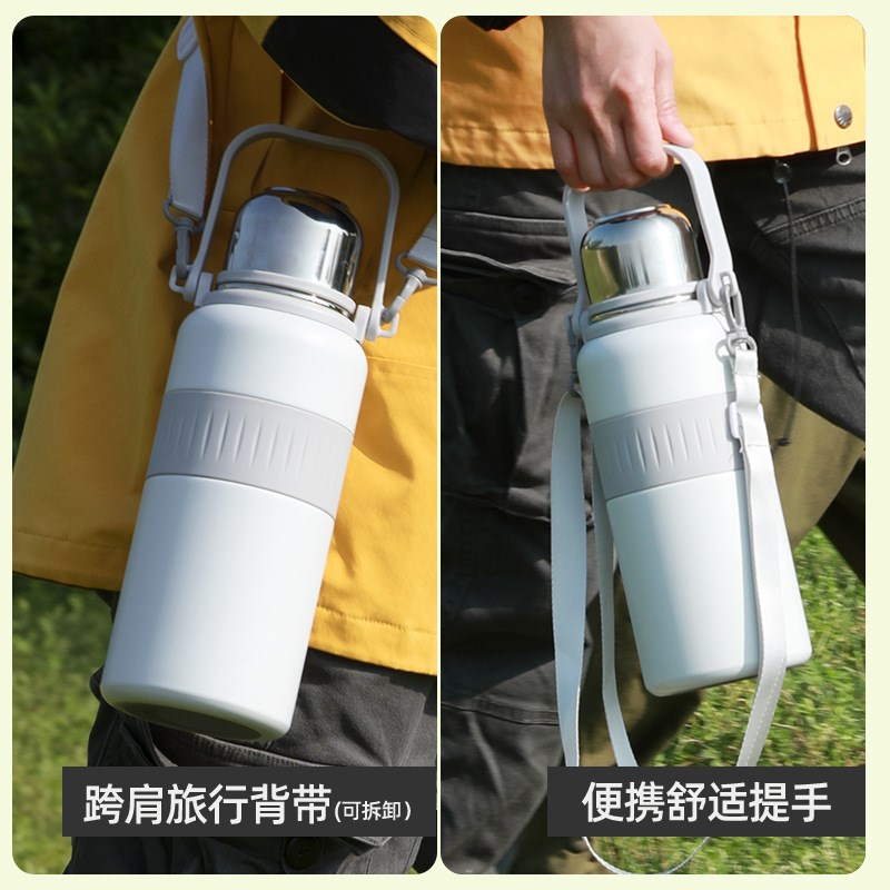 316不锈钢保温壶大容量保冷杯户外运动便携提手背带泡茶杯可定制