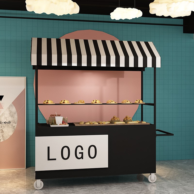 北欧手推摆摊车网红夜市可移动小推车户外商场地摊卖货铁艺餐车