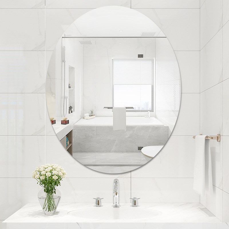 椭圆镜子贴墙自粘浴室免打孔洗手卫生间壁挂圆形化妆梳妆台挂墙式