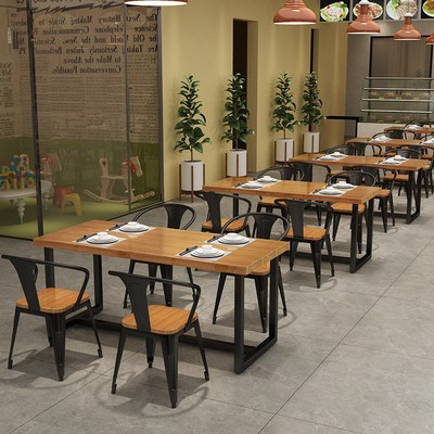 餐桌椅组合套装工业风简约餐厅食堂实木餐桌火锅甜品奶茶店桌椅