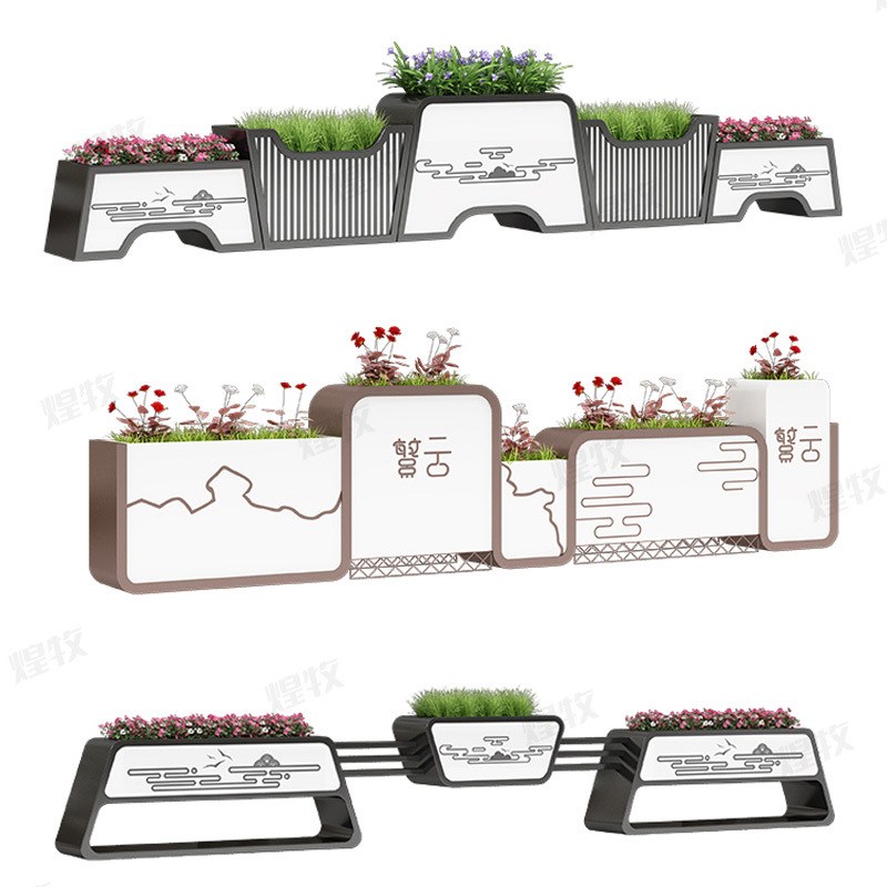 户外不锈钢花箱铁艺花盆市政售楼部隔F断围栏室外金属商业街道花