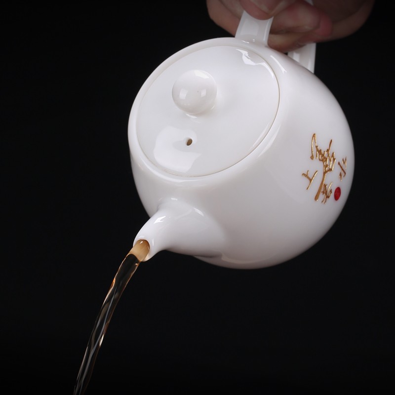 羊脂玉白瓷茶壶陶瓷功夫茶具家用泡茶器手工描金泡V茶单壶私人定