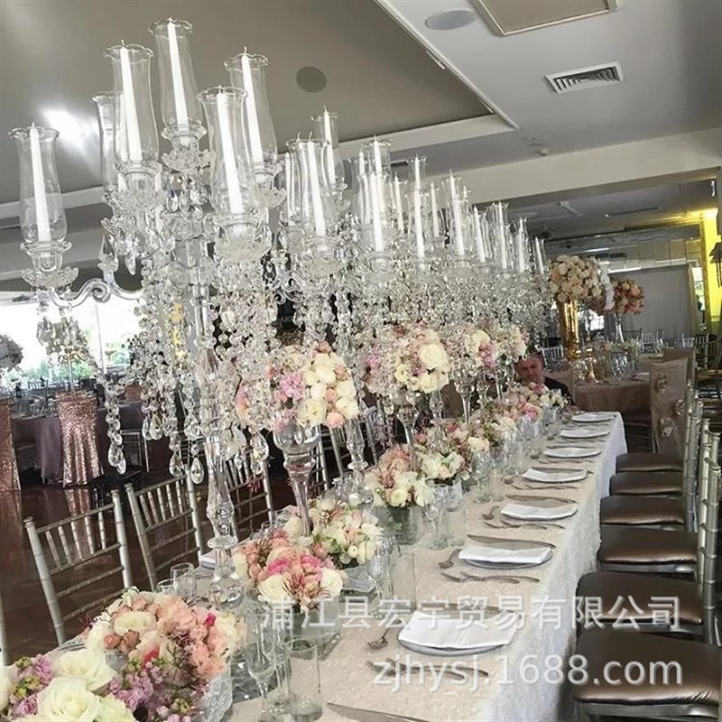 9头欧式婚庆水晶烛台欧式防风婚礼烛台摆件 婚庆路引生日家居摆件