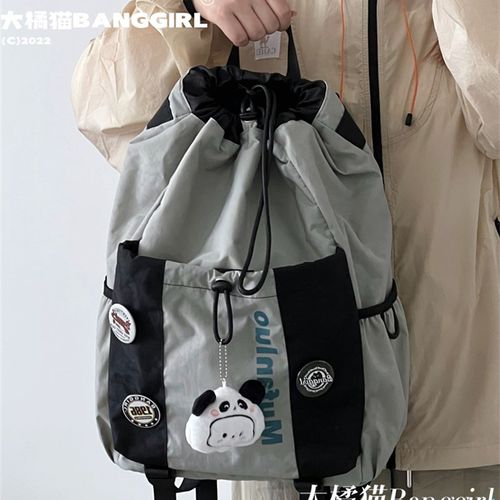 抽绳双肩包上课书包男羽毛球运动户外登山徒步背包休闲轻便旅行女