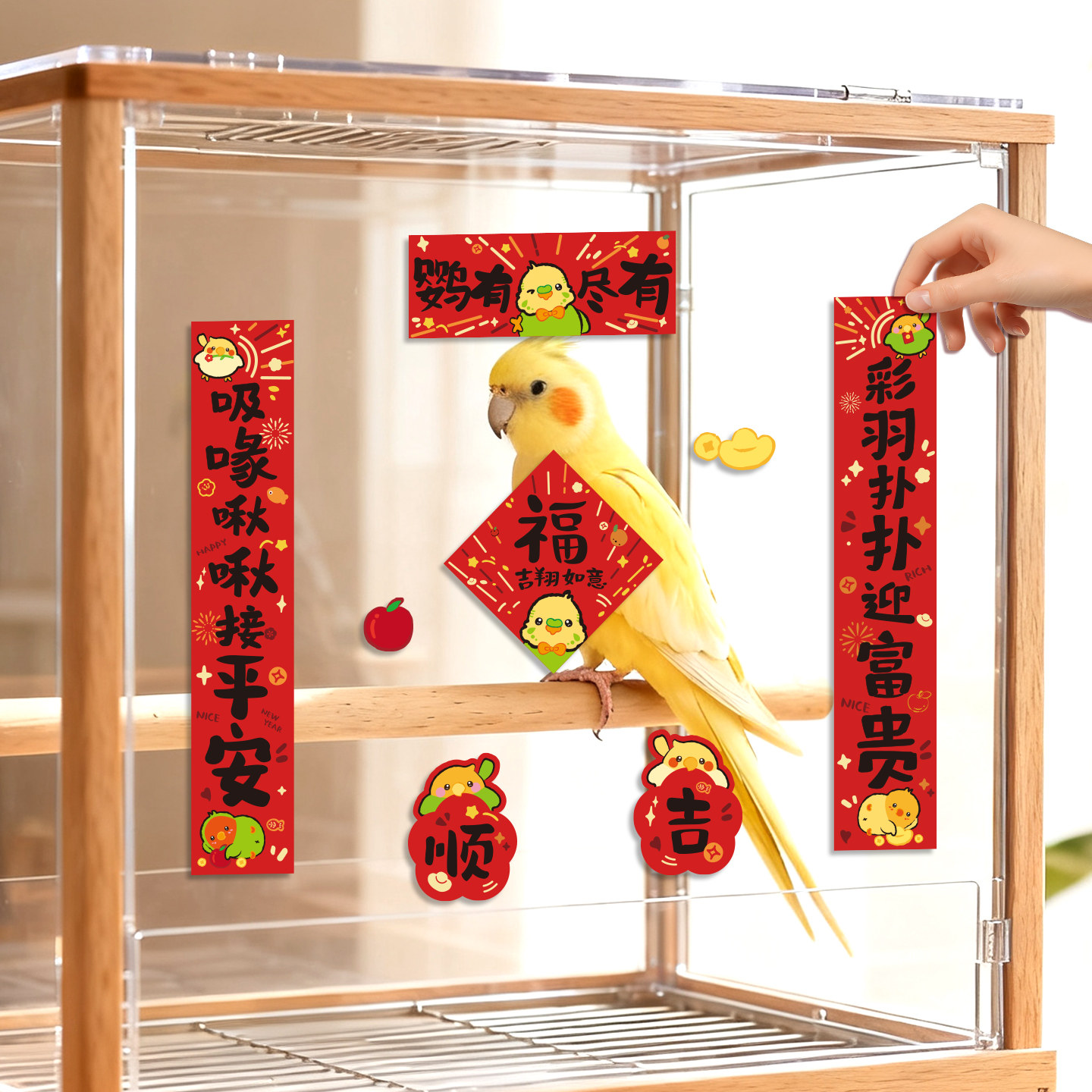 2026马年新款鹦鹉对联虎皮牡丹玄凤春联宠物笼子创意福字贴纸用品,节庆用品/礼品,对联,淘宝优惠券,粉丝福利购,淘宝优惠卷