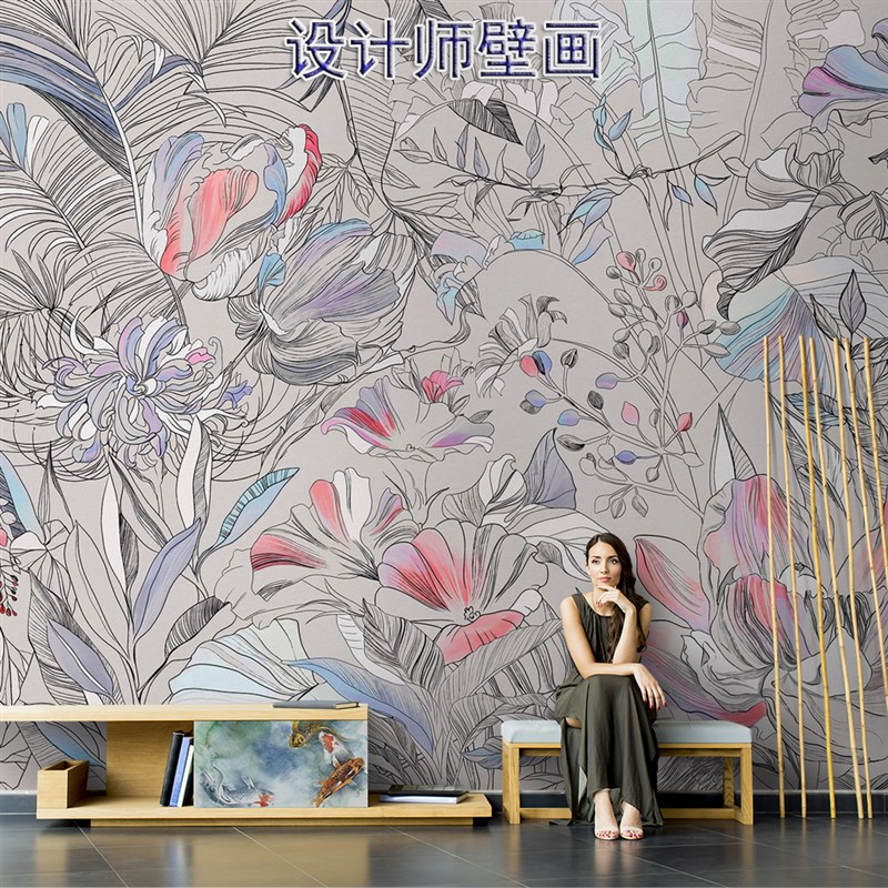 美式田园花卉墙布高级感沙发背景布客厅电视背O景墙壁纸3d立体壁