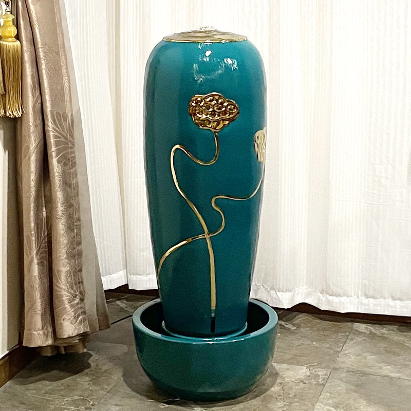 轻奢流水摆件循环水景缸乔迁新居客厅喷泉花瓶陶瓷加湿器涌泉陶罐