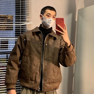 重头来过秋冬季机车夹克硬汉型男外套休闲美式复古工装皮衣男