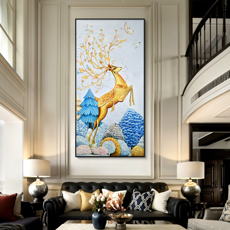 纯手绘油画进门玄关走廊过道装饰挂画客厅轻奢壁S画墙画艺术动物图片