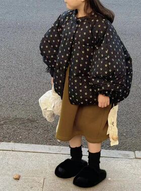 韩国童装女童棉服冬装外套2023新款洋派宝宝加厚保暖儿童碎花棉衣